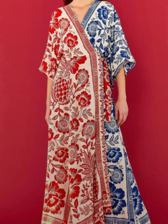 FARM Rio Dresses & Skirts - FARM Rio Mixed Pineapple Red Blue Wrap Dress Size S